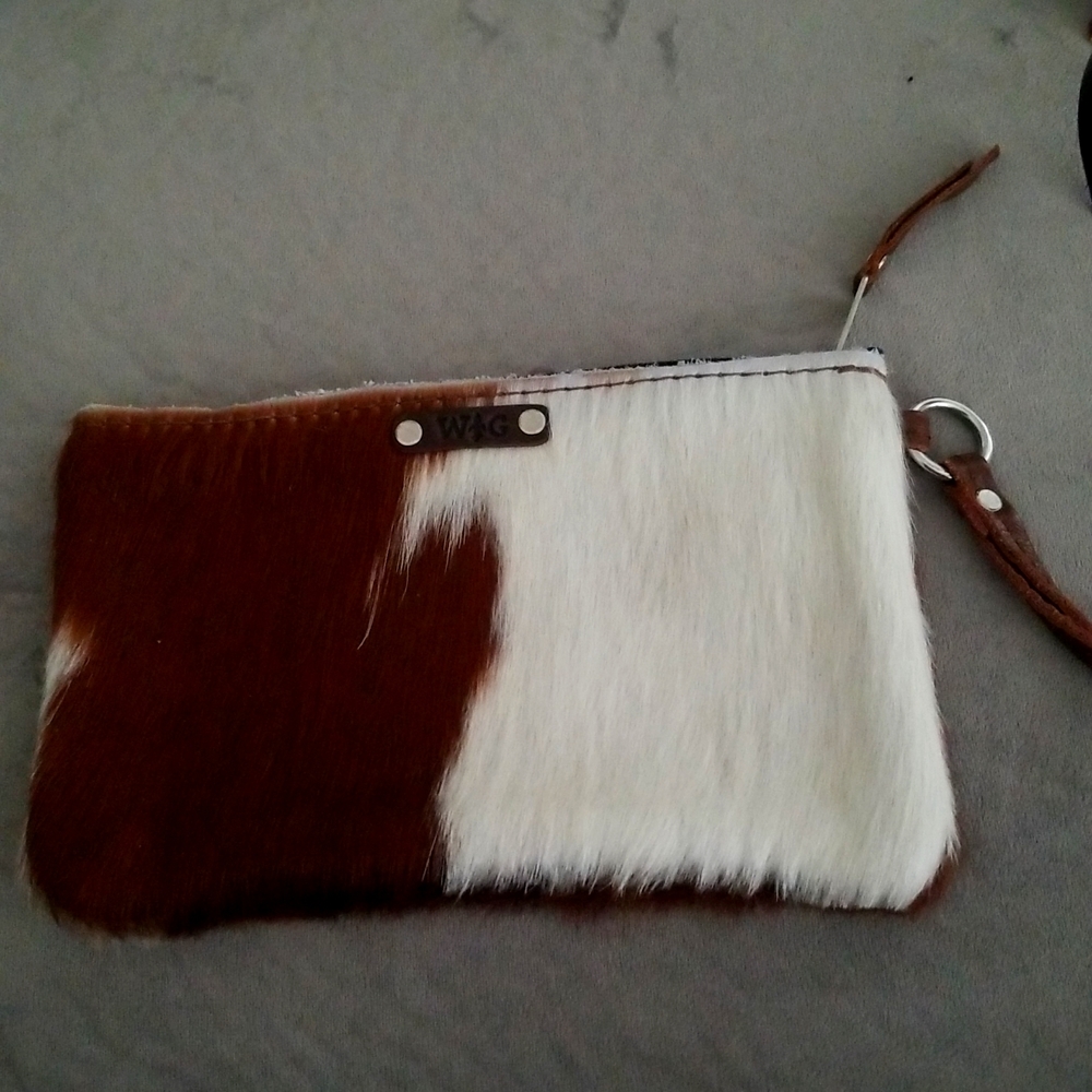 ONE OF A KIND - NEW- COWHIDE WRISTLET BROWN & WHITE- HANDMADE
